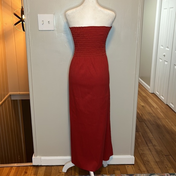 La Ligne Meredith Smocked Bodice Strapless Striped Midi Dress Size Large - Picture 7 of 11